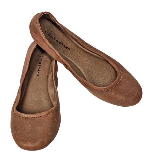 Lucky Brand Emmie Brown Leather Ballet Flats Women's Size 10 - Picture 1 of 11